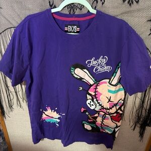 Preloved: BKYS Purple Embroidered Lucky Charm T Shirt Size XLarge